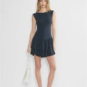 Aritzia Navy Bloomsbury Ruffled Mini Dress
